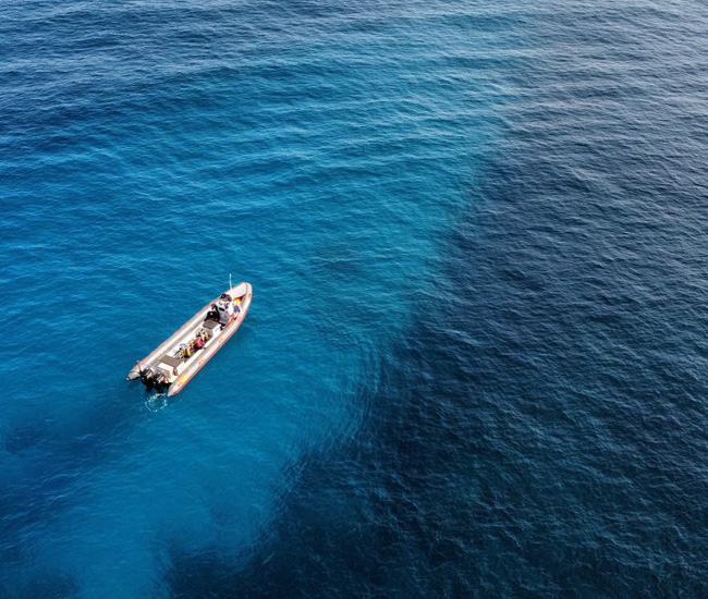 aerial view of boat on ocean